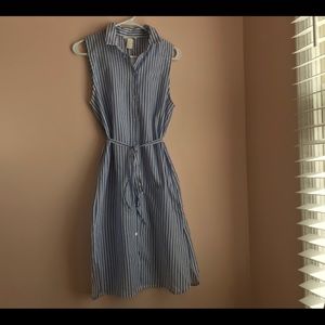 Sky Blue and white striped dress with waist ribbon